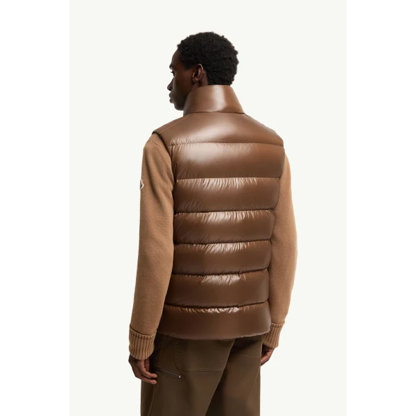 Moncler Tibb Glossy Down Gilet in Brown, view 5 | Men's Jackets | Coveti