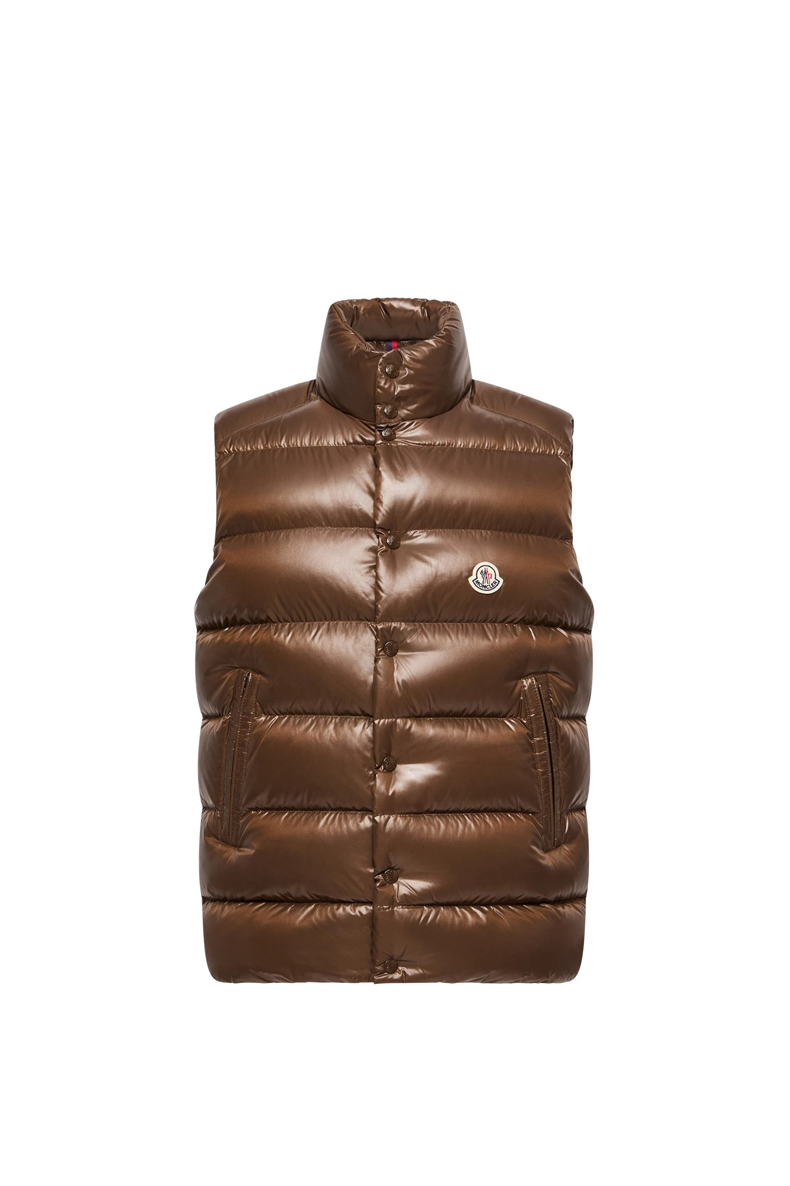 Moncler Tibb Glossy Down Gilet in Brown Moncler Tibb Glossy Down Gilet in Brown | Men's Jackets | Coveti