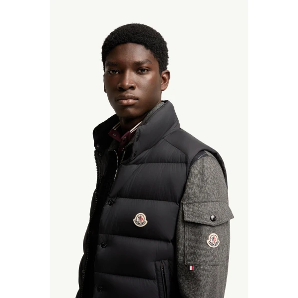Moncler Tibb Matte Down Gilet in Black, view 3 | Men's Jackets | Coveti