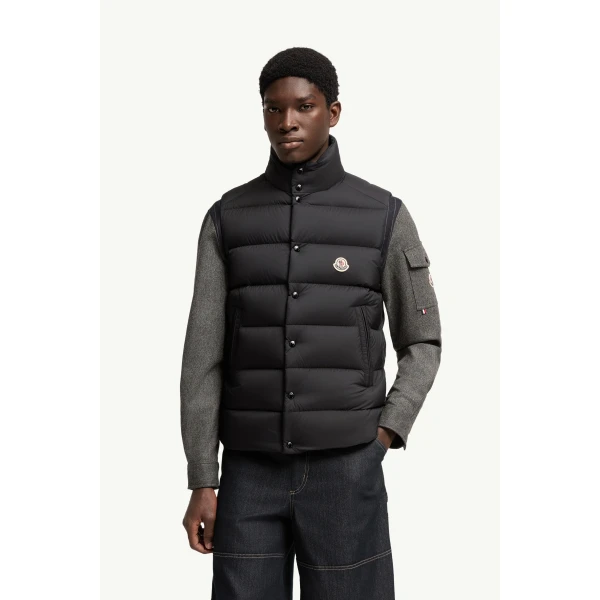 Moncler Tibb Matte Down Gilet in Black, view 4 | Men's Jackets | Coveti
