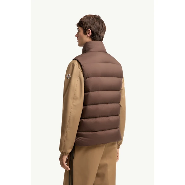 Moncler Tibb Matte Down Gilet in Brown, view 5 | Men's Jackets | Coveti
