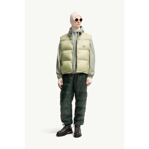 Moncler Tibb Reversible Down Gilet in Beige & Grey, view 2 | Men's Jackets | Coveti