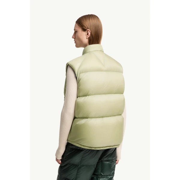 Moncler Tibb Reversible Down Gilet in Beige & Grey, view 5 | Men's Jackets | Coveti