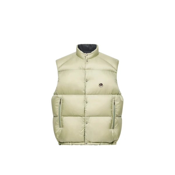 Moncler Tibb Reversible Down Gilet in Beige & Grey | Men's Jackets | Coveti