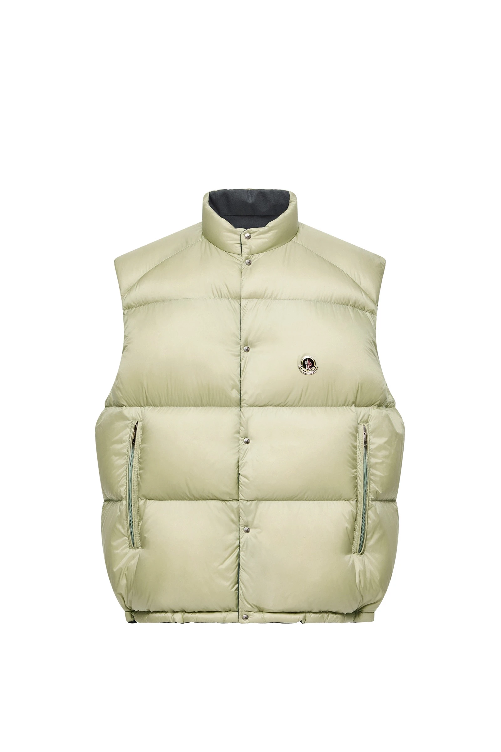 Moncler Tibb Reversible Down Gilet in Beige & Grey Moncler Tibb Reversible Down Gilet in Beige & Grey | Men's Jackets | Coveti