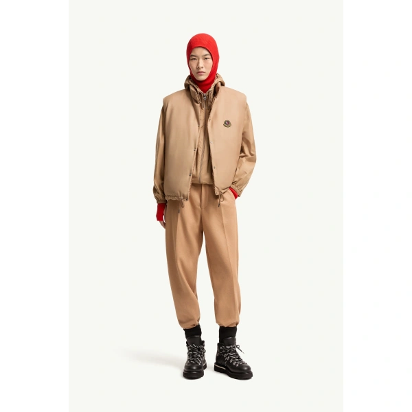 Moncler Tibb Reversible Down Gilet in Beige, view 2 | Women's Vests and Gilets | Coveti