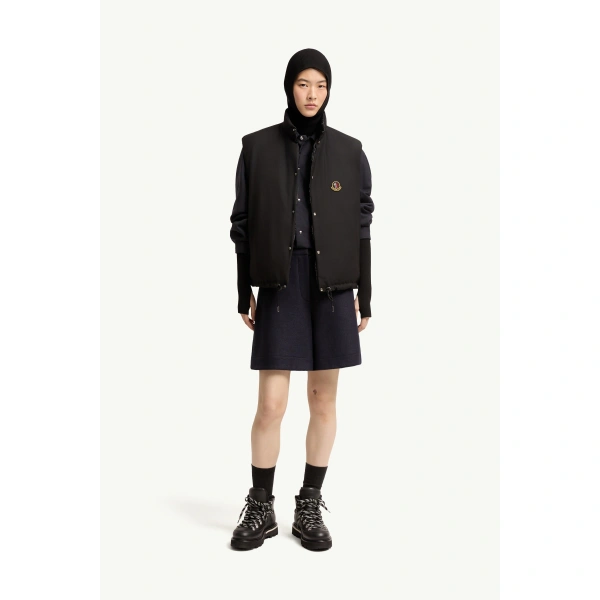 Moncler Tibb Reversible Down Gilet in Black, view 2 | Women's Vests and Gilets | Coveti
