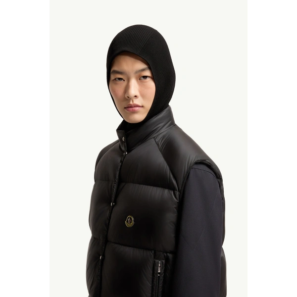 Moncler Tibb Reversible Down Gilet in Black, view 3 | Women's Vests and Gilets | Coveti