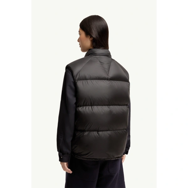 Moncler Tibb Reversible Down Gilet in Black, view 5 | Women's Vests and Gilets | Coveti