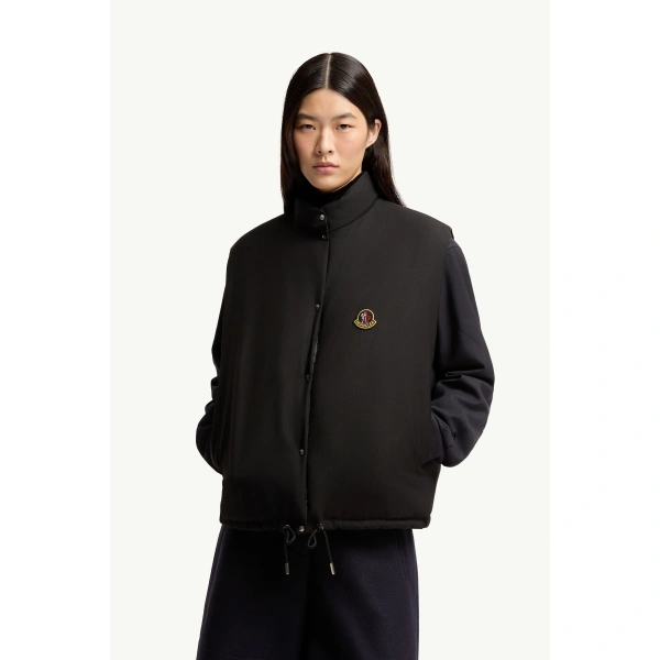 Moncler Tibb Reversible Down Gilet in Black, view 6 | Women's Vests and Gilets | Coveti