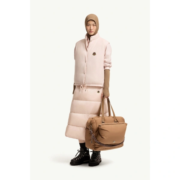 Moncler Tibb Reversible Down Gilet in Light Pink, view 2 | Women's Vests and Gilets | Coveti