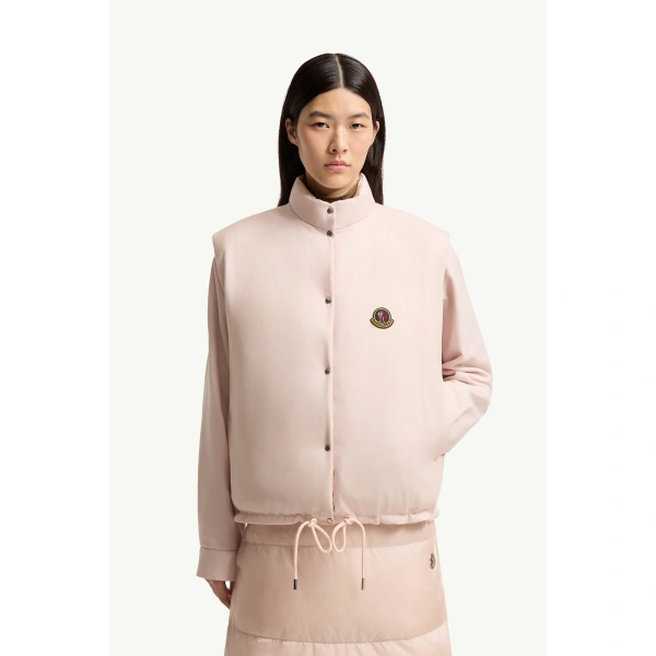Moncler Tibb Reversible Down Gilet in Light Pink, view 6 | Women's Vests and Gilets | Coveti