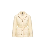 Moncler Tieche Belted Mid-Length Down Jacket in Light Beige | Women's Puffer Jackets | Coveti