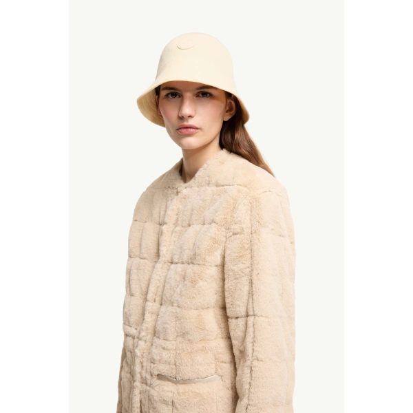 Moncler Tipule Reversible Short Down Jacket in Light Beige, view 3 | Women's Puffer Jackets | Coveti