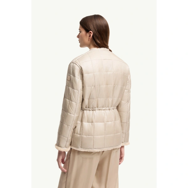 Moncler Tipule Reversible Short Down Jacket in Light Beige, view 5 | Women's Puffer Jackets | Coveti