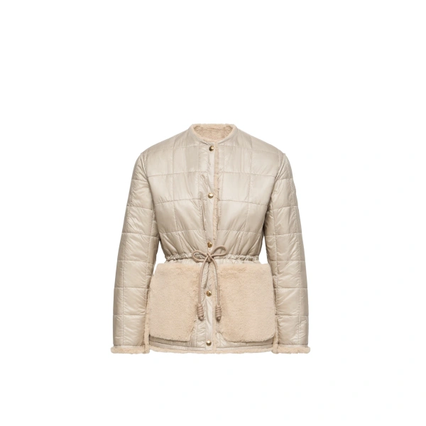 Moncler Tipule Reversible Short Down Jacket in Light Beige | Women's Puffer Jackets | Coveti
