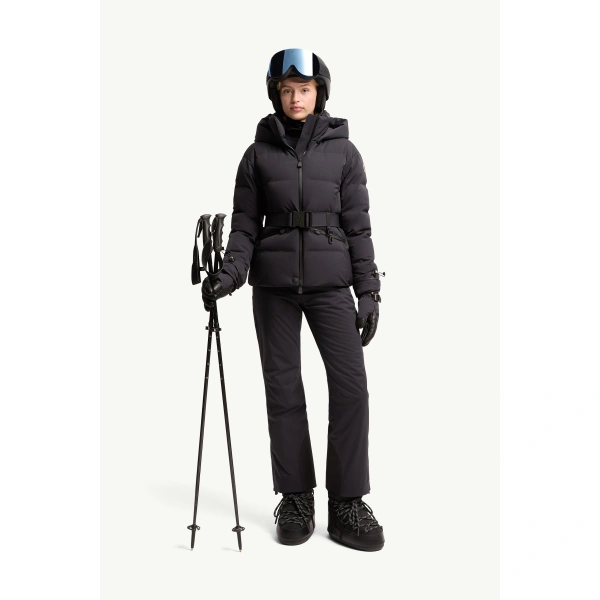 Moncler Tolima Hooded Insulated Ski Jacket in Navy Blue, view 2 | Women's Ski Jackets | Coveti