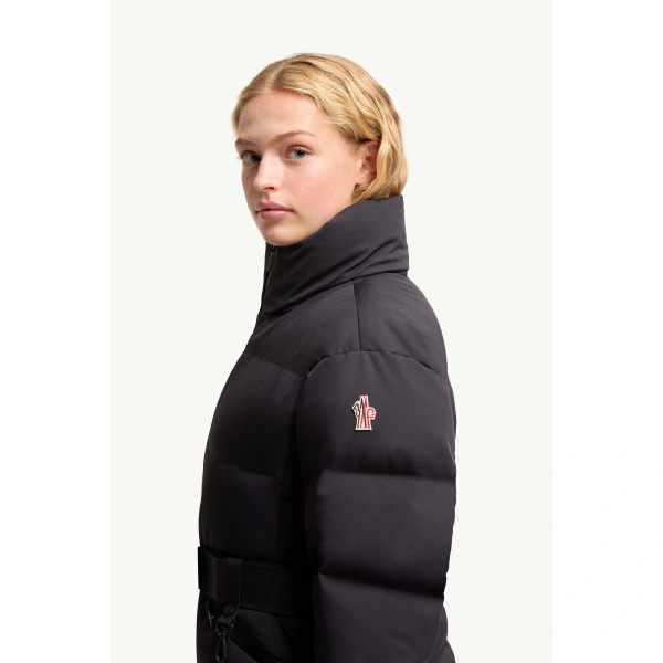 Moncler Tolima Hooded Insulated Ski Jacket in Navy Blue, view 3 | Women's Ski Jackets | Coveti