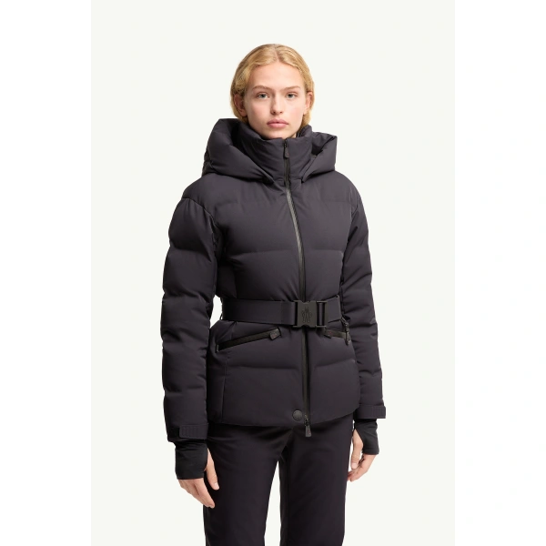 Moncler Tolima Hooded Insulated Ski Jacket in Navy Blue, view 4 | Women's Ski Jackets | Coveti