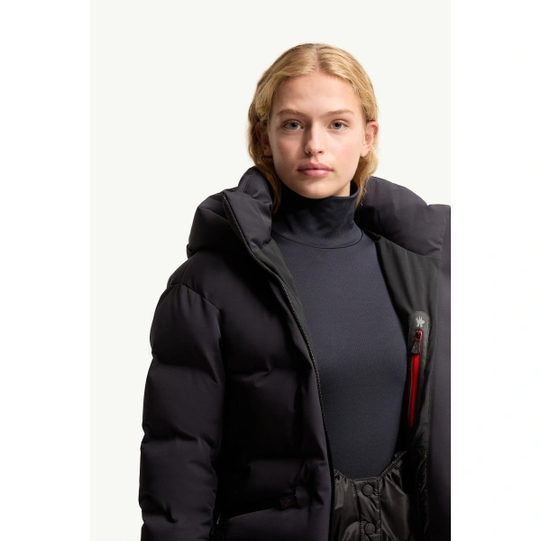 Moncler Tolima Hooded Insulated Ski Jacket in Navy Blue, view 6 | Women's Ski Jackets | Coveti