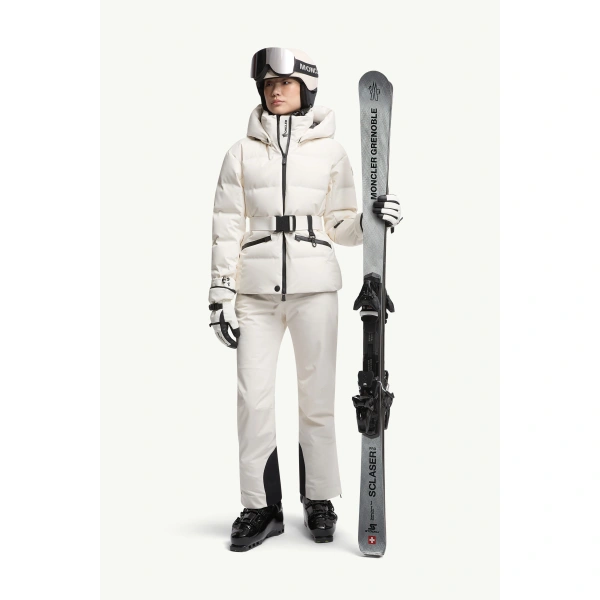Moncler Tolima Hooded Insulated Ski Jacket in White, view 2 | Women's Ski Jackets | Coveti