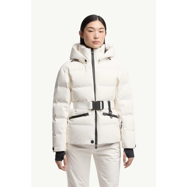 Moncler Tolima Hooded Insulated Ski Jacket in White, view 4 | Women's Ski Jackets | Coveti