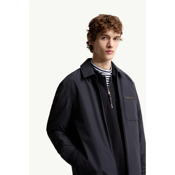 Moncler Tollymore Down Shirt Jacket in Navy Blue, view 6 | Men's Jackets | Coveti