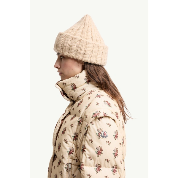 Moncler Torcol Floral Hooded 2-in-1 Down Jacket in Light Beige, view 3 | Women's Puffer Jackets | Coveti
