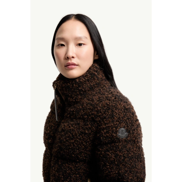 Moncler Trascendance Tweed Short Down Jacket in Black, view 3 | Women's Tweed Jackets | Coveti