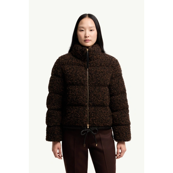 Moncler Trascendance Tweed Short Down Jacket in Black, view 4 | Women's Tweed Jackets | Coveti