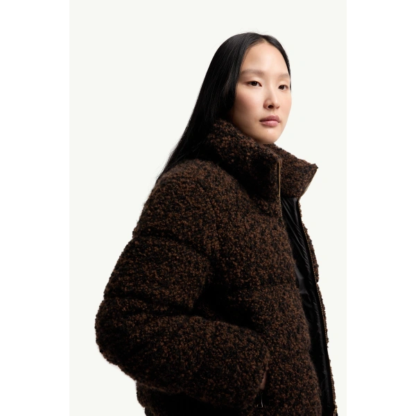 Moncler Trascendance Tweed Short Down Jacket in Black, view 6 | Women's Tweed Jackets | Coveti