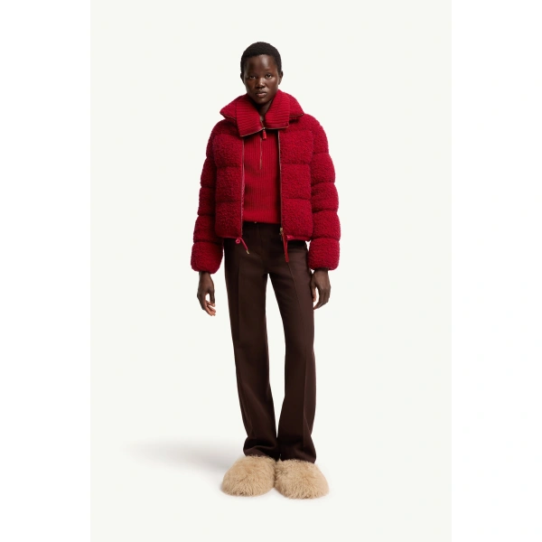 Moncler Trascendance Tweed Short Down Jacket in Red, view 2 | Women's Tweed Jackets | Coveti