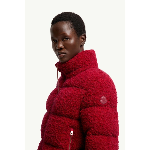 Moncler Trascendance Tweed Short Down Jacket in Red, view 3 | Women's Tweed Jackets | Coveti