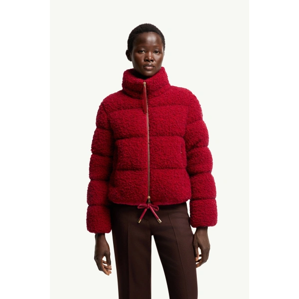 Moncler Trascendance Tweed Short Down Jacket in Red, view 4 | Women's Tweed Jackets | Coveti