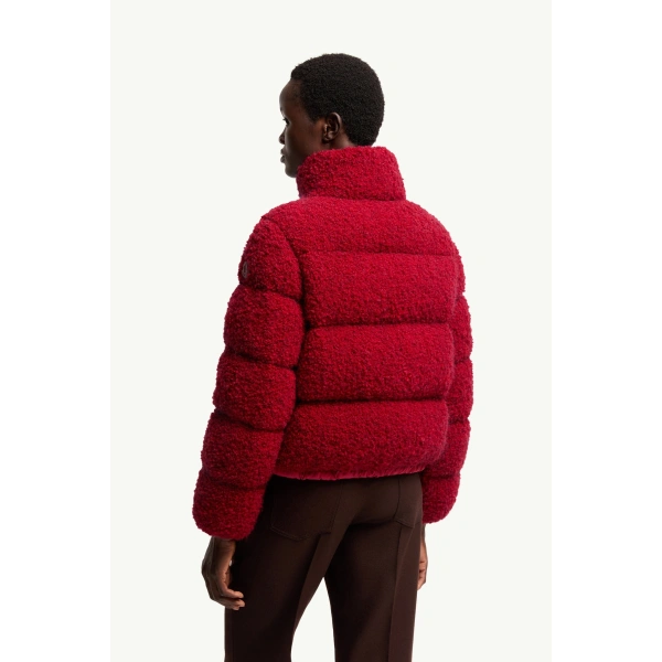 Moncler Trascendance Tweed Short Down Jacket in Red, view 5 | Women's Tweed Jackets | Coveti
