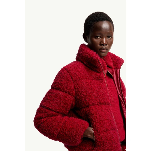 Moncler Trascendance Tweed Short Down Jacket in Red, view 6 | Women's Tweed Jackets | Coveti