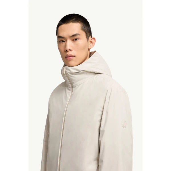 Moncler Trelatete Hooded Down Jacket in Light Beige, view 3 | Men's Jackets | Coveti