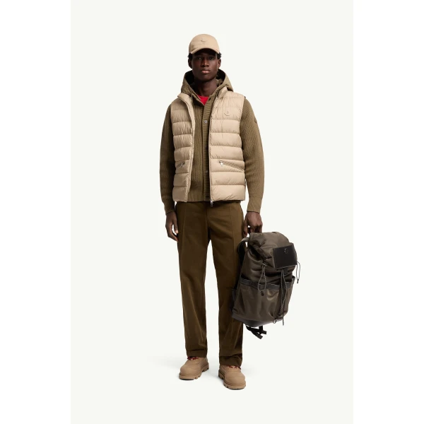 Moncler Treompan Down Gilet in Beige, view 2 | Men's Jackets | Coveti