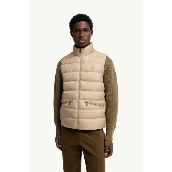 Moncler Treompan Down Gilet in Beige, view 4 | Men's Jackets | Coveti