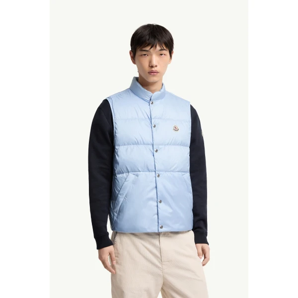 Moncler Tuquerouye Down Gilet in Light Blue, view 4 | Men's Jackets | Coveti