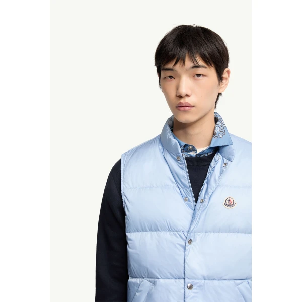 Moncler Tuquerouye Down Gilet in Light Blue, view 6 | Men's Jackets | Coveti