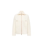 Moncler Tweed Zip-Up Shirt Jacket in White Ivory | Women's Tweed Jackets | Coveti
