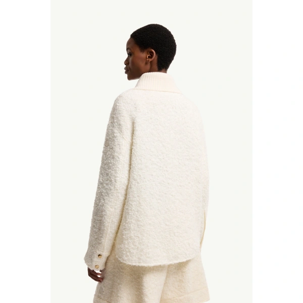 Moncler Tweed Zip-Up Shirt Jacket in White Ivory, view 5 | Women's Tweed Jackets | Coveti