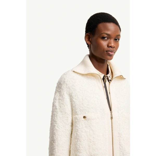 Moncler Tweed Zip-Up Shirt Jacket in White Ivory, view 6 | Women's Tweed Jackets | Coveti