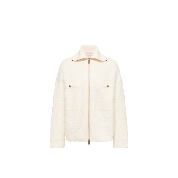Moncler Tweed Zip-Up Shirt Jacket in White Ivory | Women's Tweed Jackets | Coveti
