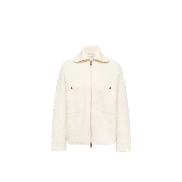 Tweed Zip-Up Shirt Jacket in White Ivory