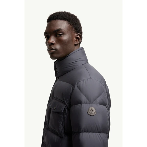 Moncler Tygid Hooded Short Down Jacket in Dark Blue, view 3 | Men's Jackets | Coveti
