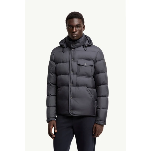 Moncler Tygid Hooded Short Down Jacket in Dark Blue, view 4 | Men's Jackets | Coveti