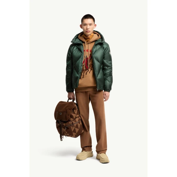 Moncler Valclaire Hooded Diamond-Quilted Down Jacket in Dark Green, view 2 | Men's Jackets | Coveti