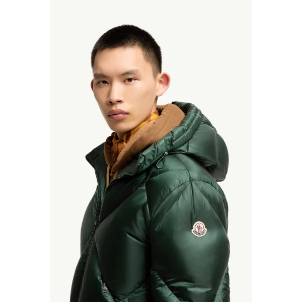 Moncler Valclaire Hooded Diamond-Quilted Down Jacket in Dark Green, view 3 | Men's Jackets | Coveti